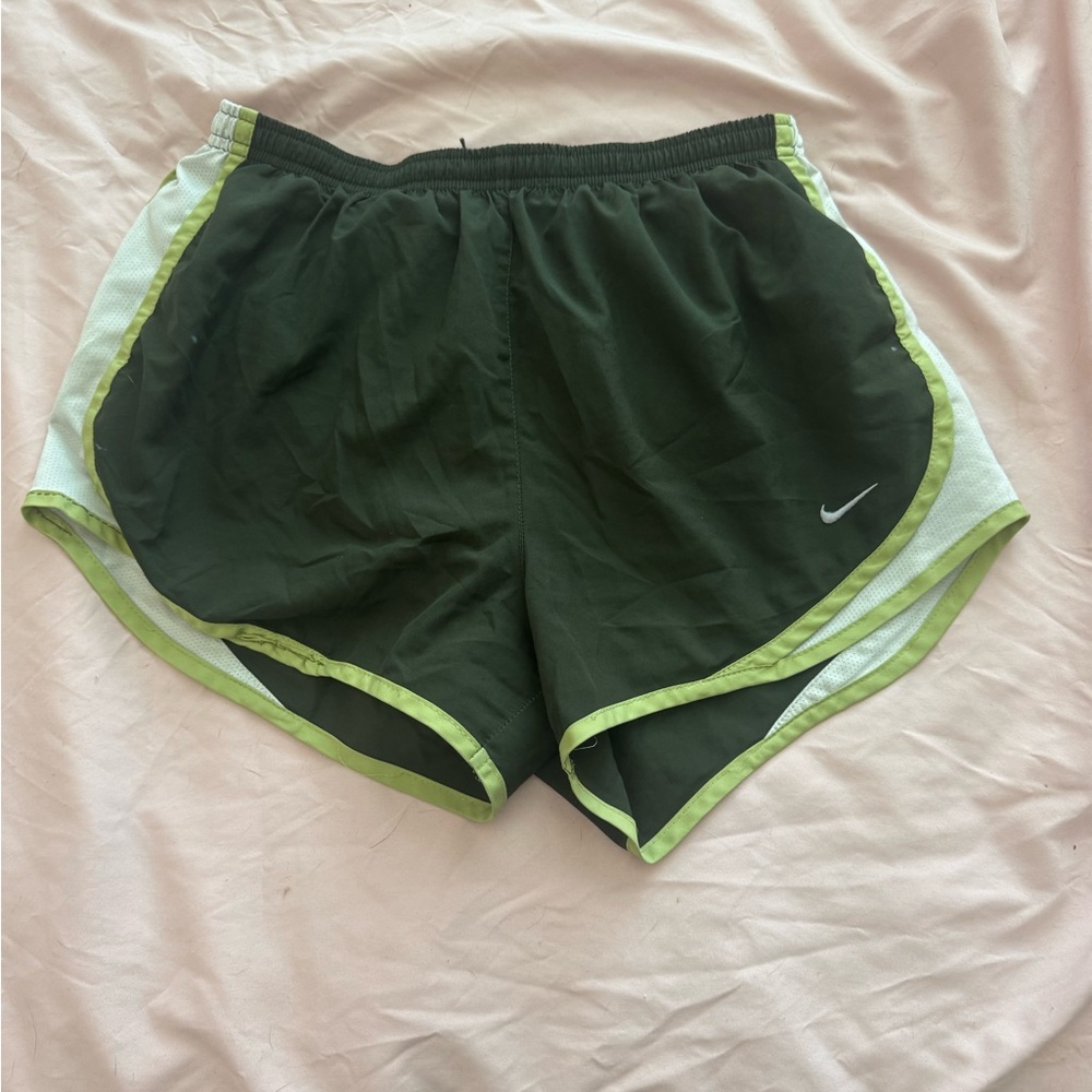 Nike Women's Dark Green and White Athletic Shorts